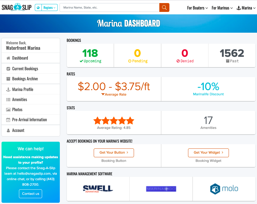 Marina Portal - Dashboard - Snag-A-Slip - Marina Updates