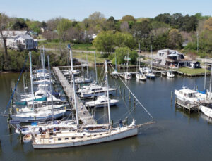 The Slips Marina - Kinsale, Virginia - Aerial Image of Boats at Dock in Water